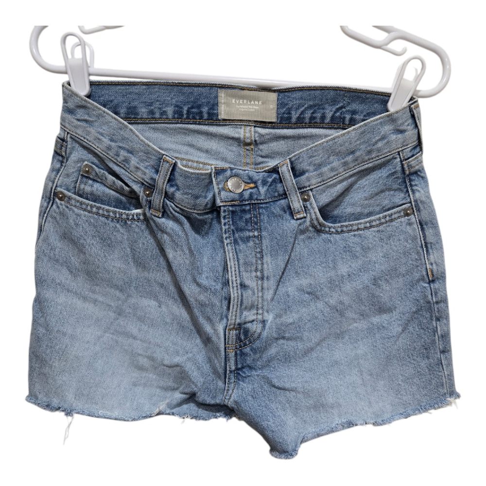 Everlane 90s Relaxed Denim Shorts 25 Blue Frayed Raw Hem
